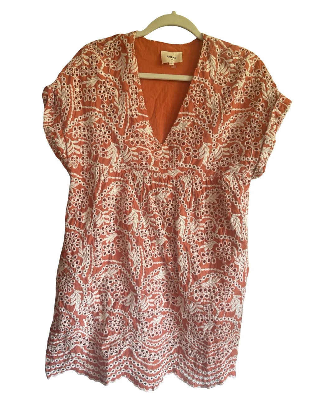 Artlove (38) Coral Eyelet V-Neck Cotton Dress Small